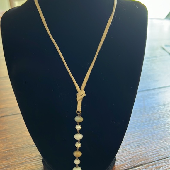 Suede and Stone Lariat Necklace - Picture 5 of 5